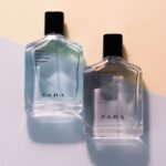Stylish Zara perfume bottles on a minimalist pastel backdrop, perfect for showcasing fragrance elegance.